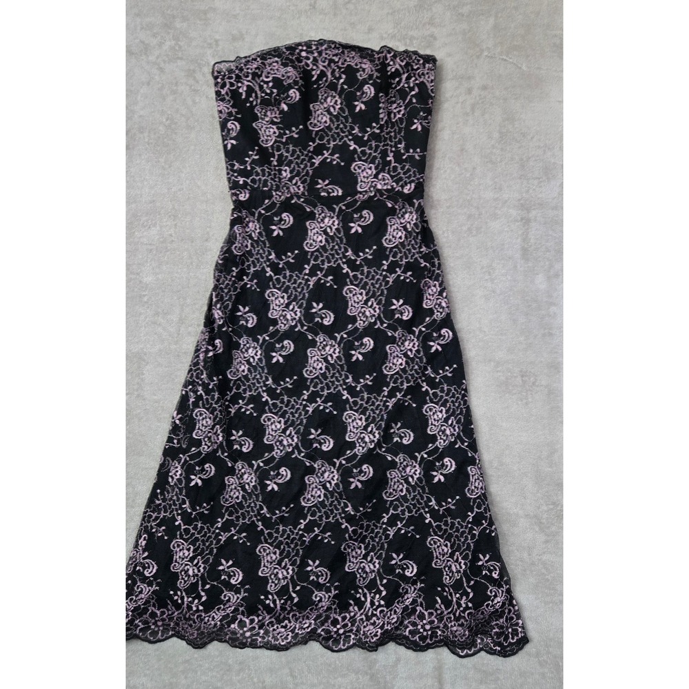 Dessy Collection Black Pink Lace‎ Strapless Prom Dress 10 Fairy Goth Y2K Sheer